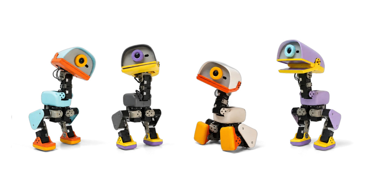 Pollen Robotics Microduck robots in four colorways