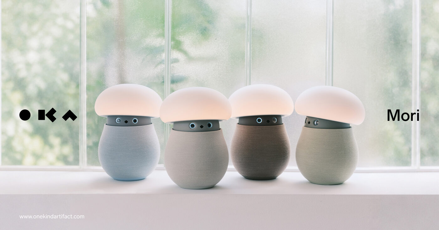 Four OKA Mori robots on a windowsill